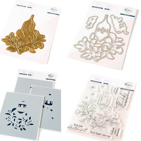 Pinkfresh Studios - Stamps Set, Die Set, Stencils Bundle - Lantern Botanicals